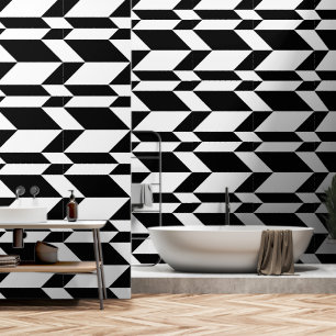 Papier Peint Flèche Chevron Gras Deux Tons Bleu Noir & Blanc