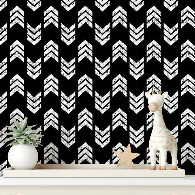 Papier Peint Flèches Chevron Texturées Modernes Blanches Et Noi (Créateur téléchargé)