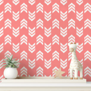 Papier Peint Flèches Chevron Texturées Modernes Corail Et Blanc
