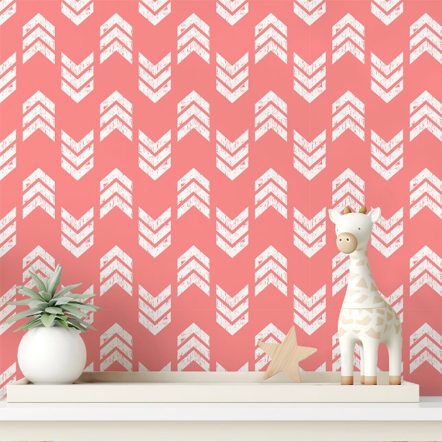Papier Peint Flèches Chevron Texturées Modernes Corail Et Blanc (Créateur téléchargé)