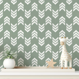 Papier Peint Flèches Chevron Texturées Modernes Vert Sauge Et B