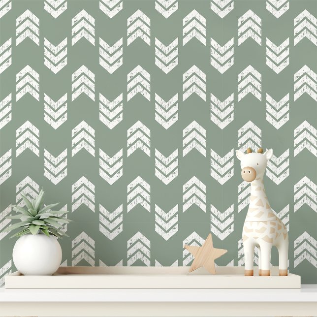 Papier Peint Flèches Chevron Texturées Modernes Vert Sauge Et B (Créateur téléchargé)