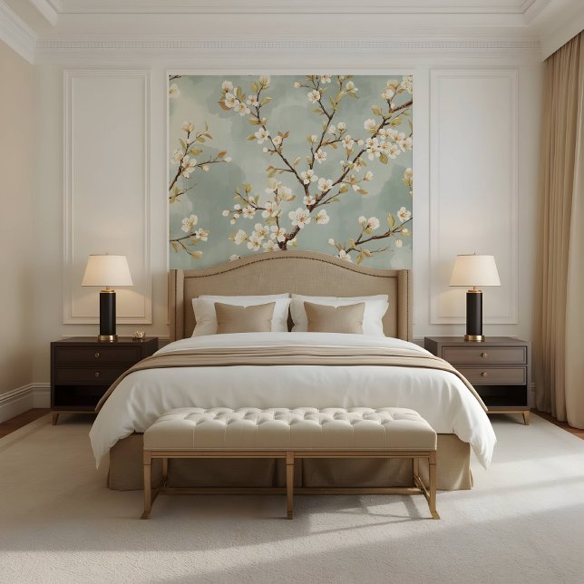 Papier Peint Fleur Blanche Délicate de Branche Botanique (Créateur téléchargé)