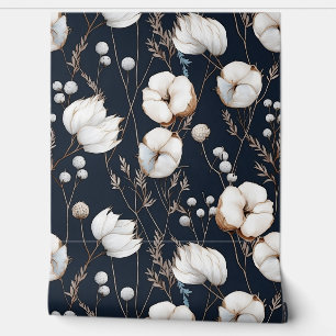 Papier Peint Fleur bleu et blanc de minuit