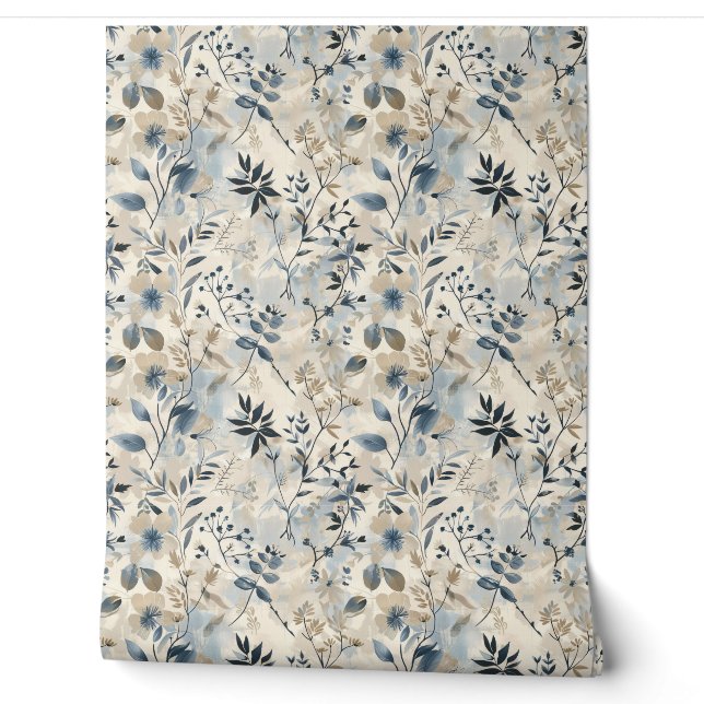 Papier Peint Fleur Bleu Vintage Neutre (Déroulement)