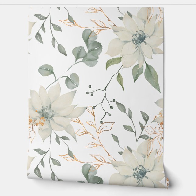 Papier Peint Fleur botanique blanche classique (Déroulement)