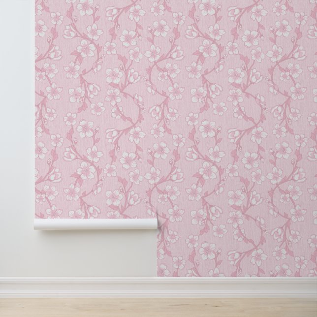 Papier Peint Fleur botanique moderne rose (Application)