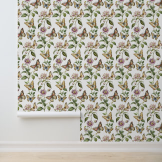 Papier Peint Fleur botanique vintage avec papillon