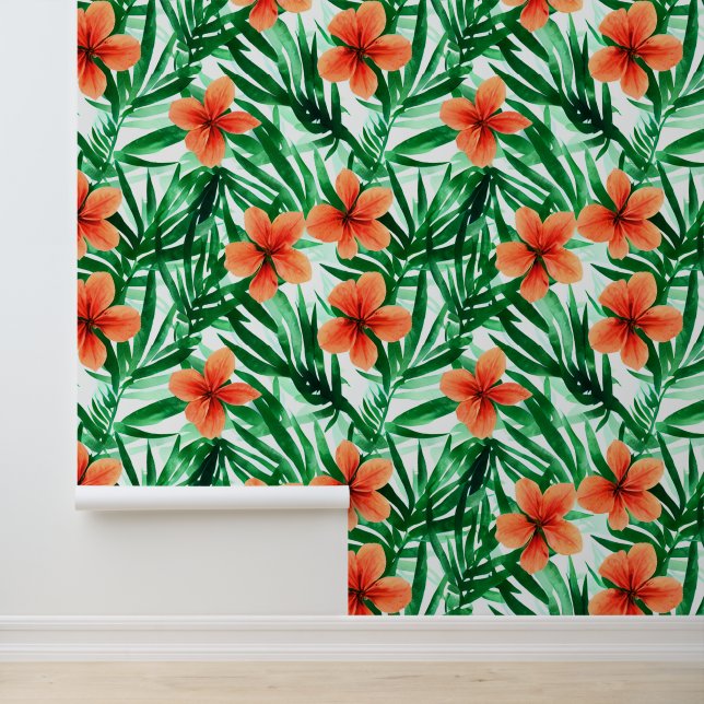 Papier Peint Fleur côtière Hibiscus hawaïen fleurs tropicales (Application)