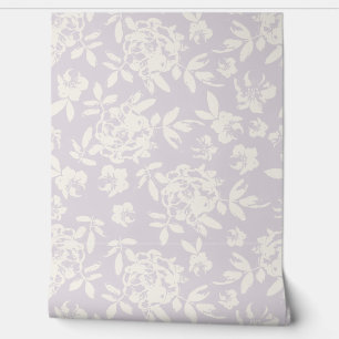 Papier Peint Fleur de Cottage Rose - Douce Pourpre Pastel Blanc