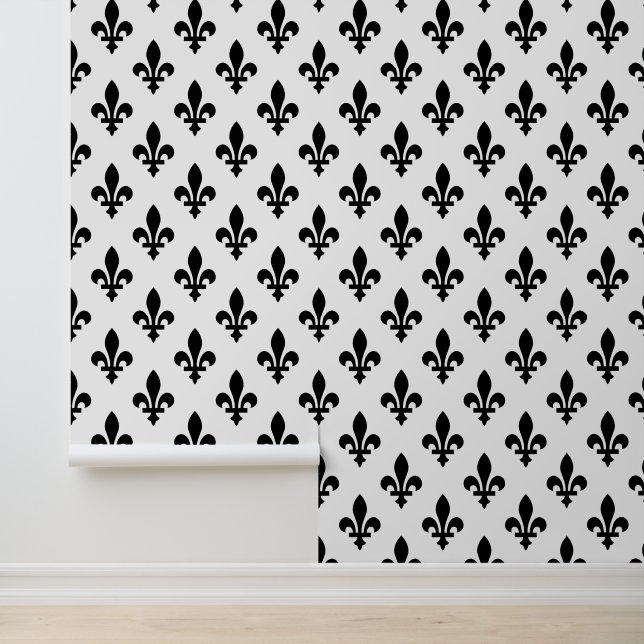 Papier Peint Fleur de Lis Motif, Royal French, Noir sur Blanc (Application)