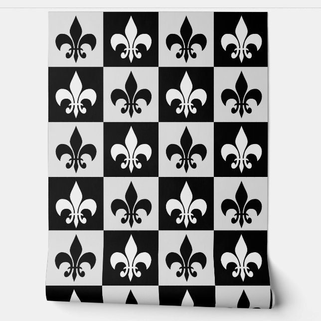 Papier Peint Fleur-de-Lis Noir Blanc (Déroulement)