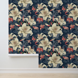 Papier Peint Fleur de lys de pêche et de crème