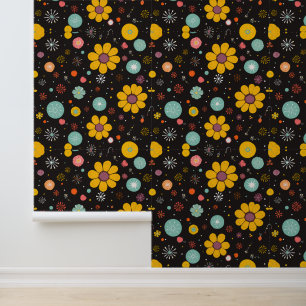 Papier Peint Fleur de minuit : Explosion florale rétro
