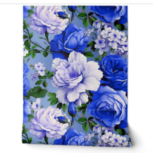 Papier Peint Fleur de Rose bleu grand rétro