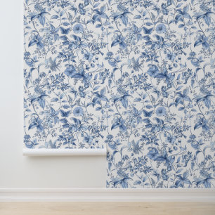 Papier Peint Fleur de Toile Bleue Élégante Vintage