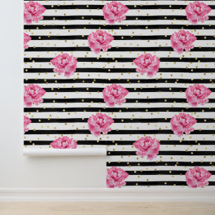 Papier Peint Fleur noire et Confetti d'or
