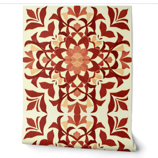 Papier Peint Fleur rouge ornementale et Motif feuille