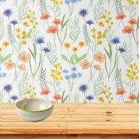 Fleur sauvage aquarelle orange jaune bleu