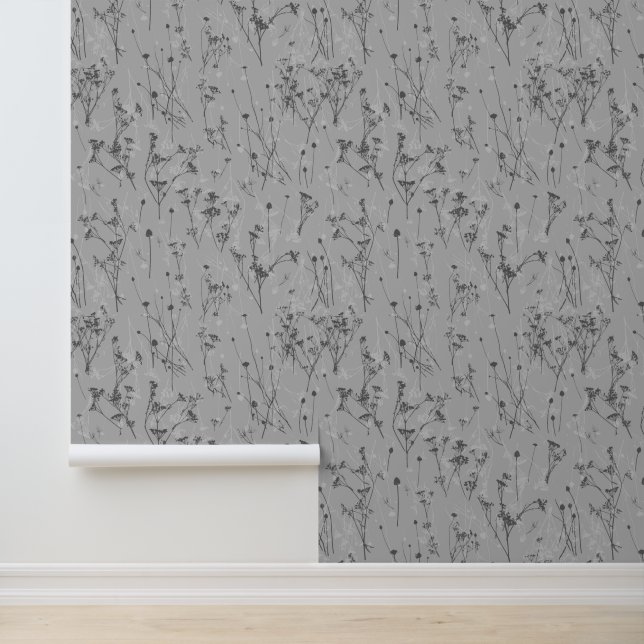 Papier Peint Fleur sauvage gris Abstrait moderne (Application)