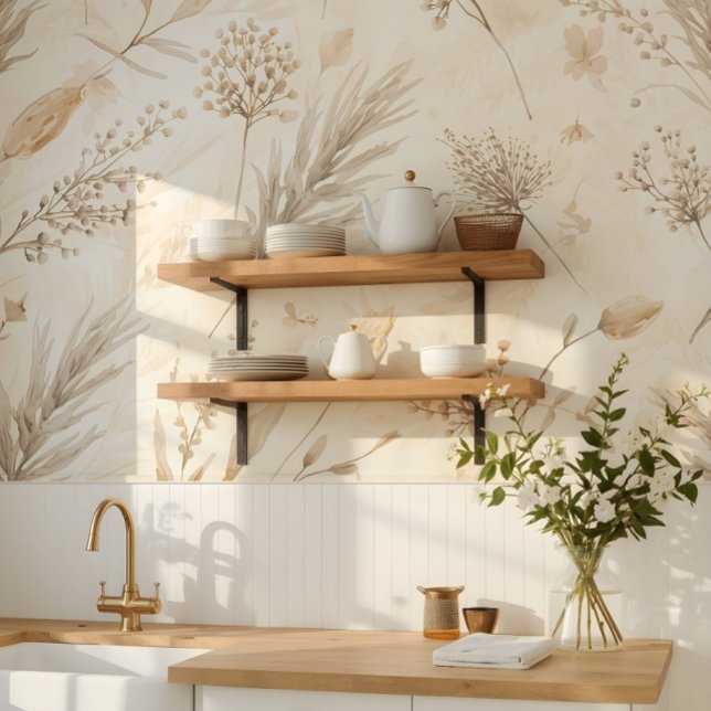 Papier Peint Fleur séchée botanique beige (Créateur téléchargé)