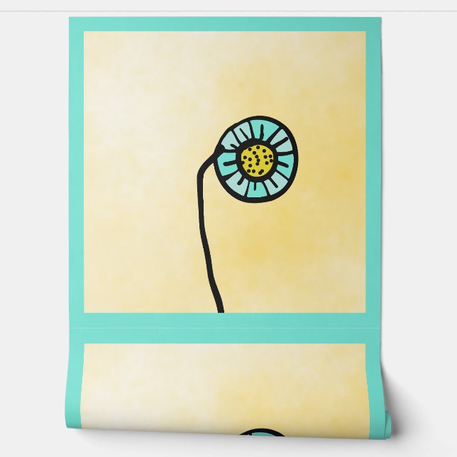 Papier Peint fleur simple bleue et jaune (Déroulement)