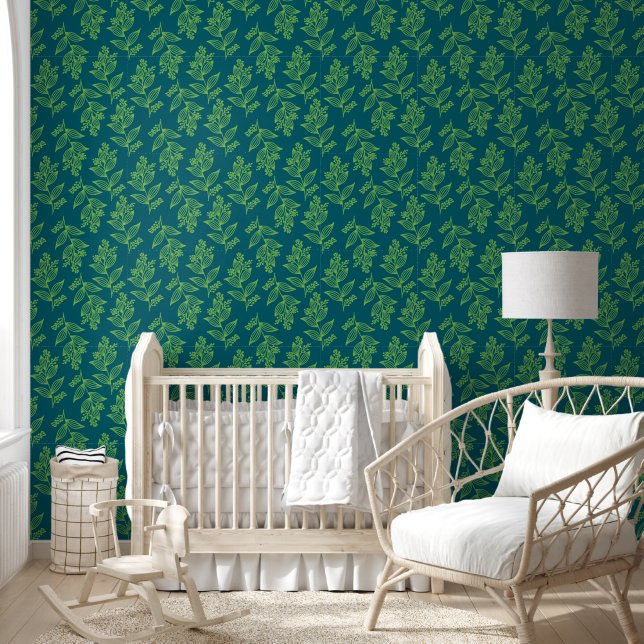 Papier Peint Fleur vert clair Botanique Vert Backgrou Floral (Enfants)