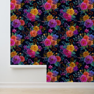 Papier Peint Fleur vive sur Vintage floral noir