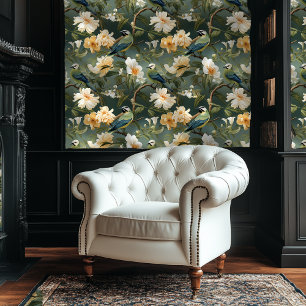 Papier peint fleuri style Pêche et Chinoiserie ver