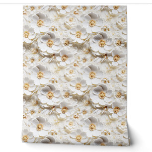 Papier Peint Fleurs 3d blanches et dorées délicates à ressort f
