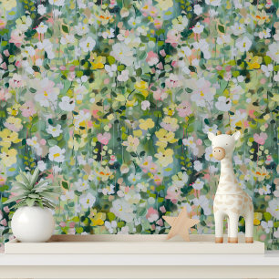 Papier Peint Fleurs Abstraites Roses Jaunes Colorées