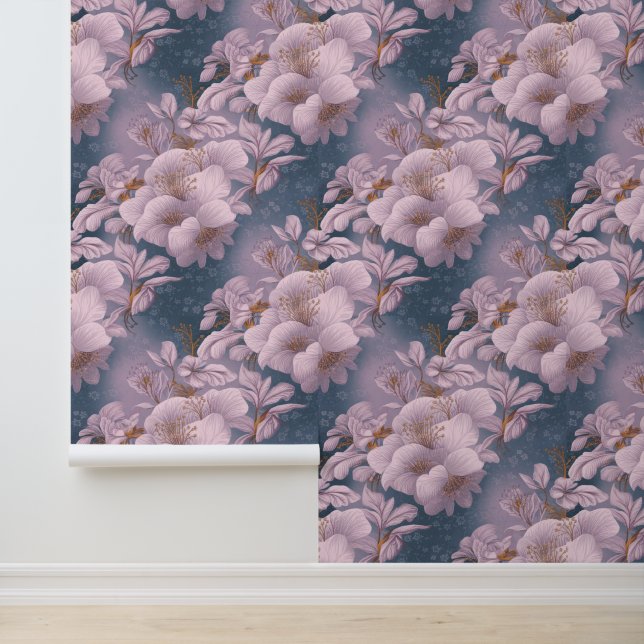 Papier Peint fleurs blanches, à fleurs dorées (Application)