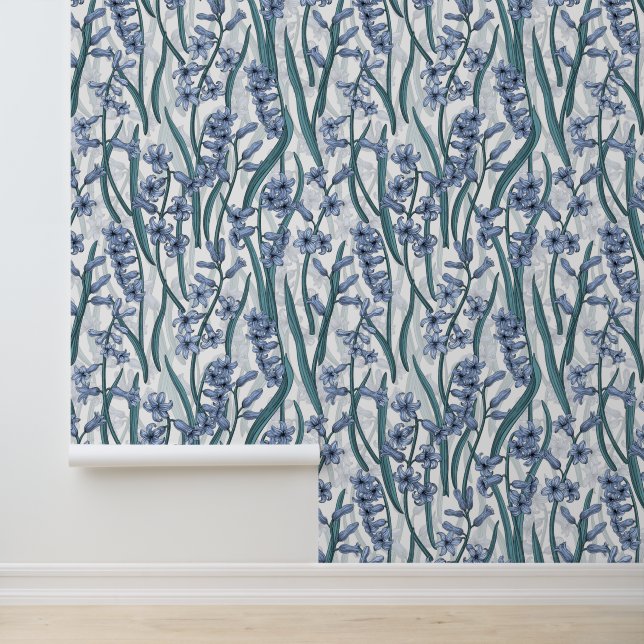 Papier Peint Fleurs Blue Hyacinth sur blanc (Application)