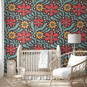 Papier Peint Fleurs Botaniques Florales Rouges Grandes Vibrante