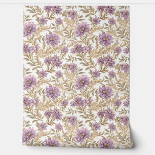 Papier Peint Fleurs chic pastel violet et faux or