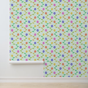 Papier Peint Fleurs Colorées, Motif Floral, Feuillage, Boho