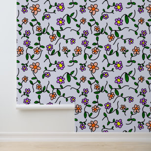 Papier Peint Fleurs Colorées, Motif Floral, Feuillage, Boho