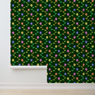 Papier Peint Fleurs Colorées, Motif Floral, Feuillage, Boho