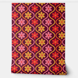 Papier Peint Fleurs colorées rétro sur motif ogee vintage