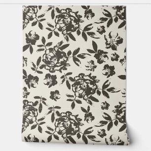 Papier Peint Fleurs Cottage Rose - Brun et Beige Ivoire
