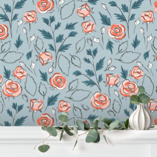 Papier Peint Fleurs de bébé fille mignonnes bleu rose