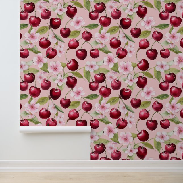 Papier Peint Fleurs de cerisier rose Aquarelle Printemps Floral (Application)