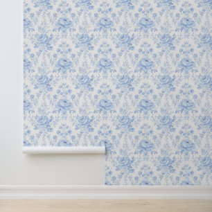 Papier Peint Fleurs de grand-mère côtière bleu chinoises