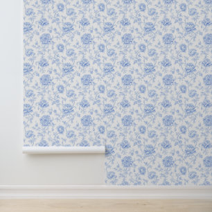Papier Peint Fleurs de grand-mère côtière bleu chinoises