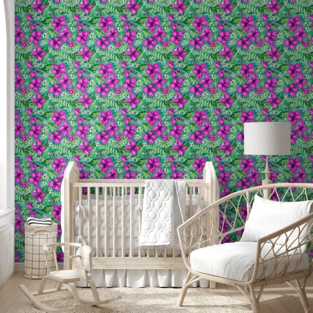 Papier Peint Fleurs de l'île hawaïenne tropicale chic côtier (Enfants)