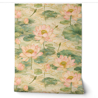 Papier Peint Fleurs de lotus sereines et libellules Botanique j