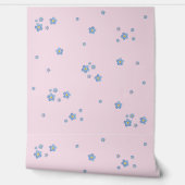 Papier Peint Fleurs de myosotis aquarelle bleue - rose (Déroulement)