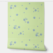 Papier Peint Fleurs de myosotis aquarelle bleue - vert (Déroulement)