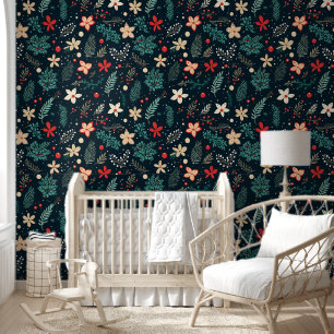 Papier Peint Fleurs de Noël rétro