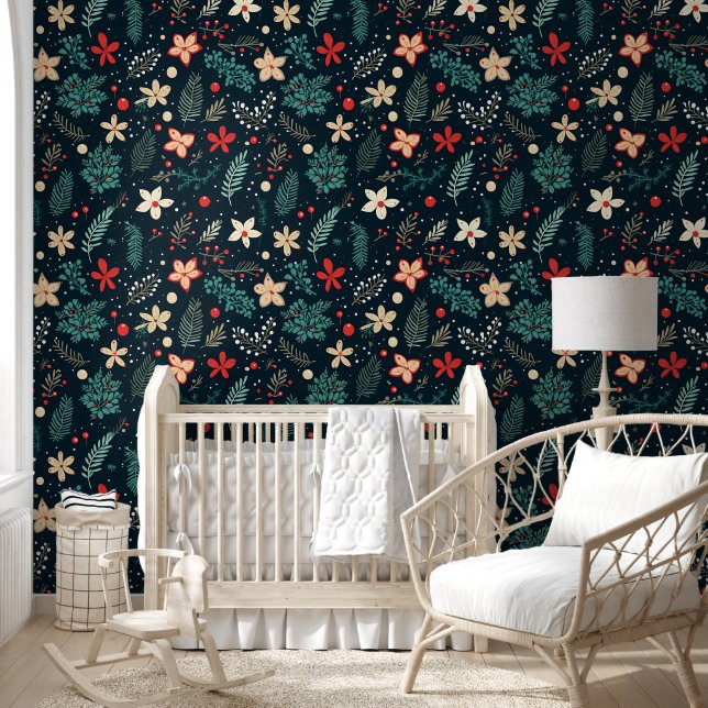 Papier Peint Fleurs de Noël rétro (Enfants)